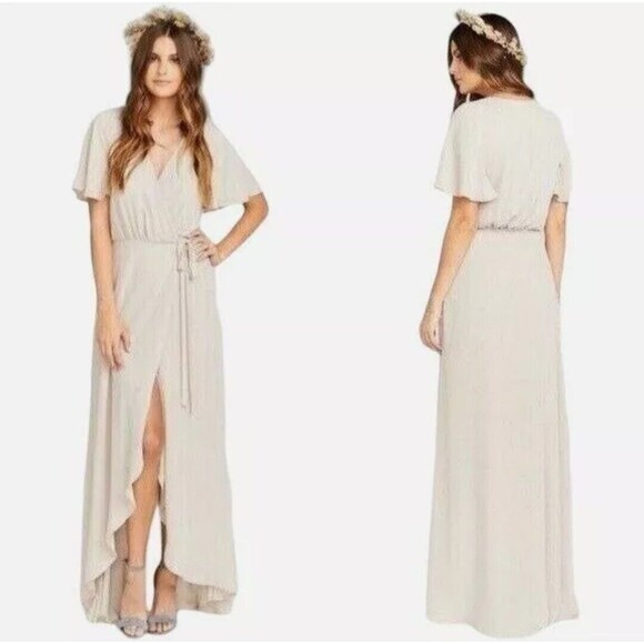 Show Me Your MuMu Dresses & Skirts - Show Me Your MuMu Sophia Wrap Dress Beige‎ Small Show Me The Ring Crisp Chiffon